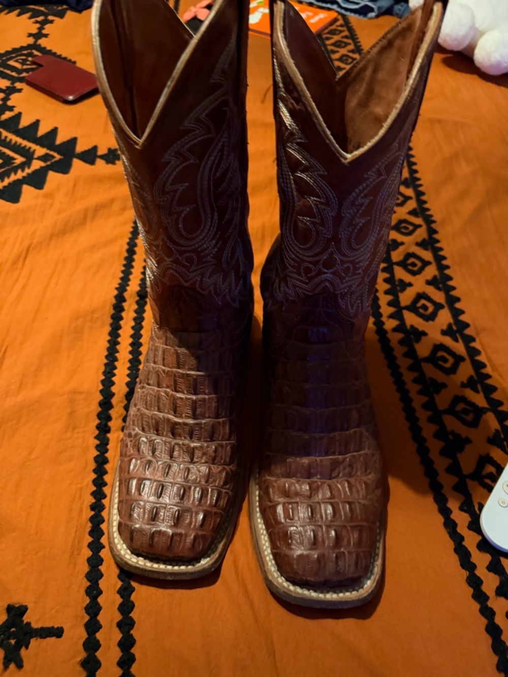 Men's Brown Croc-Embossed Leather Western Boots